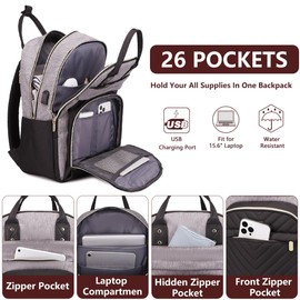 Laptop Backpack for Women Work Bag: College Backpacks 17.3 Inch with USB Charger School Book Bag Travel Computer Back Pack Casual Bookbags for Girls Teacher Black Grey
