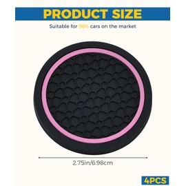UBOG 4PCS Car Coasters,Car Accessories Car Cup Coasters,Car Accessories Interior,2.75 Inch Car Coasters for Cup Holders,Universal Non-Slip Car Cup Holder Coaster for Most Vehicle Truck (Black&Pink)