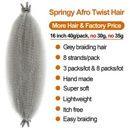 Spring Twist Hair Gray Marley Twist Braiding Hair 16 Inch Springy Afro Twist Hair for Faux Locs Passion Twist Hair Distressed Butterfly Locs 3 Pack Grey Crochet Hair for Black Women (16in 3P Gray)…