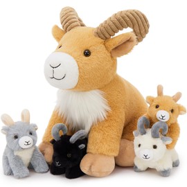 MorisMos 5 Pieces Goat Cuddly Toy XXL Set, 37 cm Giant Goat Cuddly Toy with Babies in the Stomach, Large Mountain Goat Plush Toy, Stuffed Toy, Gift for Children