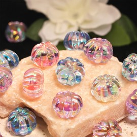 16mm Acrylic Pumpkin Beads, Transparent Colorful Beads for Dollhouse, Jewelry Making, Fairy Garden Décor,Mixed Color 12Pcs