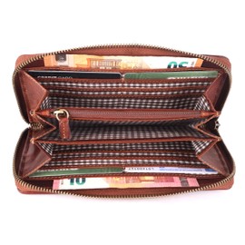 Manza Women's Genuine Leather Wallet with RFID Protection - Wallet Many Card Slots - Genuine Leather Vintage Women's Purse, brown, Vintage