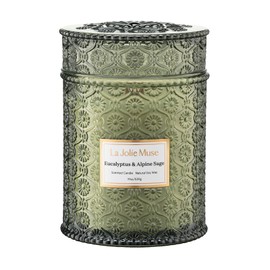 LA JOLIE MUSE Scented Candles Eucalyptus & Alpine Sage, 19 oz Large Wood Wicked Candle, Decorative Candles in Glass, Natural Soy Wax, 90 Hours Long Burning