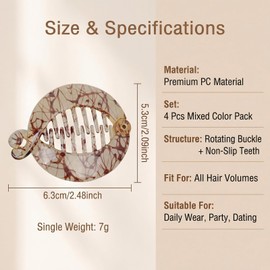 4 Pcs 2.5 Inch Banana Hair Clips Small Fishtail Hair Combs Side Hair Clips Round Ponytail Holder Hair Styling Accessories for Women and Girls