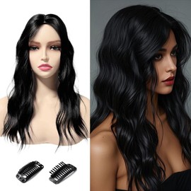 XFSRG Hair Topper für Frauen Synthetische Lange Gewellt Haarverlängerung Leichtes Natürlich Haarteil für Dünner Haar Oberkopf Flauschiger mit Clips（Schwarz）