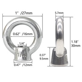 Qlvily 4 Packs 316 Stainless Steel Lifting Eye Nut 1/4" UNC Marine Grade, Female Thread Fastener Ring Shaped Eye Nut