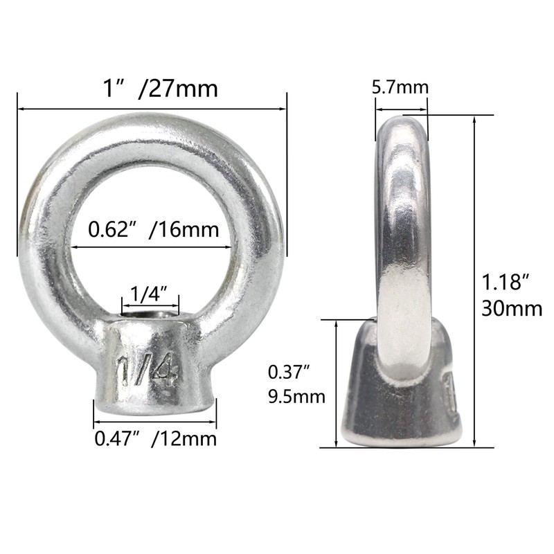Qlvily 4 Packs 316 Stainless Steel Lifting Eye Nut 1/4"