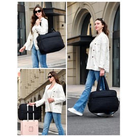 Felipe Varela Puffer Travel Duffle Bag, Gym Bag for Women with Shoe Compartment, Lightweight Tote Weekender Overnight Carry on Duffel Bags for Travel(Black,36L)