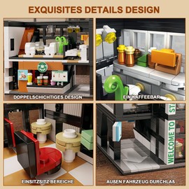 HIGH GODO City Coffee House Architecture Building Blocks Set, 581 Pieces Building Blocks Street View Decoration Model Kit, Creative Gifts for Children Adults Collectors