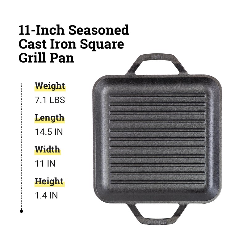 Lodge 11" Cast Iron Square Grill Pan - Chef Collection