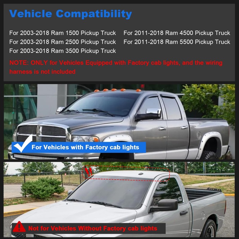 5PCS Smoke LED Cab Light White Top Roof Running Cab