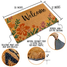 MAINEVENT Welcome Door Mat Flower 30x17 Inch, Spring Door Mats for Front Door, Door Mats Outside Spring, Summer Welcome Mats Outdoor, Spring Door Mat Outdoor, Welcome Mats Outdoor Fall Front Mat