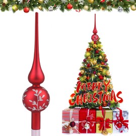 JOYUE Christmas Tree Topper Glass Matt Christmas Tree Topper Silver 26 cm Christmas Tree Decoration Tree Topper Red Christmas Tree Topper Christmas Tree Star Topper (Matte Red)