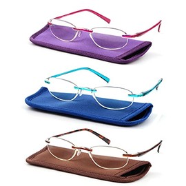 Rimless Reading Glasses Women w/ Blue Light Blocking, Mix Color Lightweight Anti-Eyestrain Eyeglasses 3 PACK(Mixcolor, 1.5)