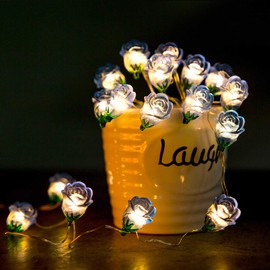 Onemore Blue Rose Flower String Lights, 17FT 50LEDs Christmas Decorations Battery Powered Fairy Lights Decorative for Girls Bedroom, Indoor, Dorm, Wedding, Nursery, Party, Fence, Baby Carriage