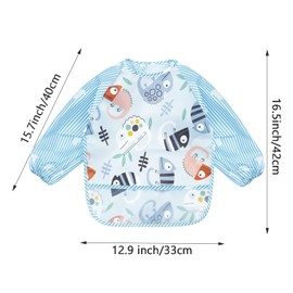 PandaEar (3 Pack) Waterproof Baby Bibs with Long Sleeve| Baby Feeding Bib Painting Apron Bibs for Infant Toddler 6-36 Months (Lizard)