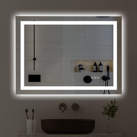 Dormily 36"x28" LED Bathroom Mirror, Backlit and Front Light Vanity Mirror, Dimmable, Anti-Fog, Memory Function, 3 Colors Lighted Wall Mounted Mirror for Bathroom