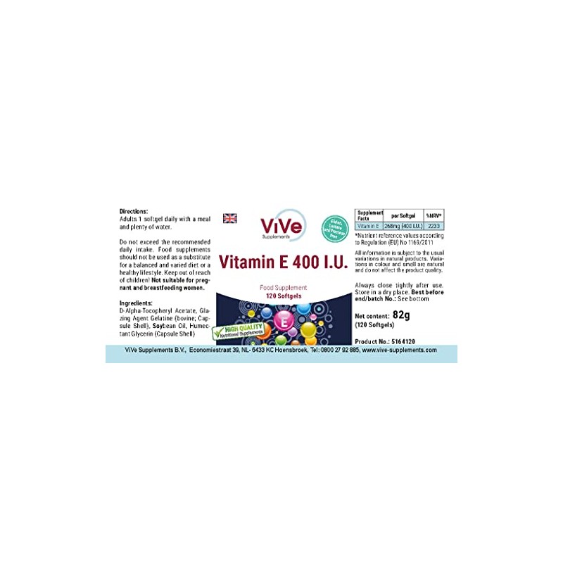 Vitamin E 400 IU - 120 Softgels for 120 Days