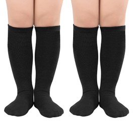 Kids Soccer Socks Knee High Socks for Toddler Boys and Girls Sport Socks 3-6 Years Black 2 Pack