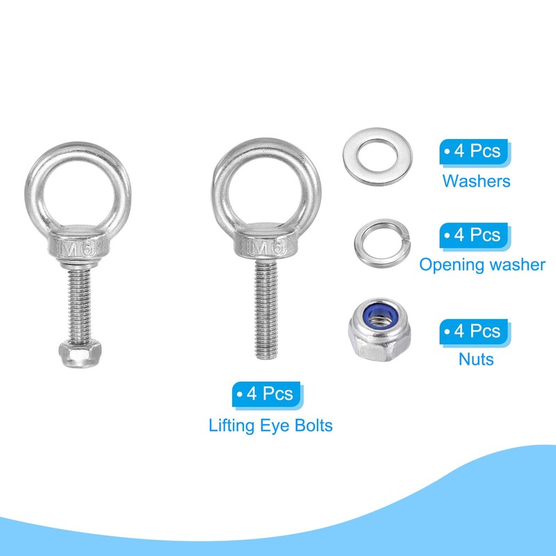 PATIKIL M6x25 Lifting Shoulder Eye Bolts 304 Stainless Steel Female