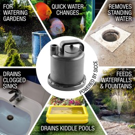 SICCE Ultra Zero 793 GPH Multi-Purpose Water Pump | Garden Hose Connection Portable Handle | Ultra Quiet Durable Aquarium Fish Tank Fountain Pond Hydroponics Terrarium Black | Freshwater & Saltwater