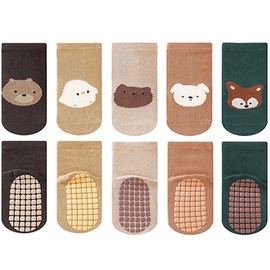 Reelau [5 Pairs] Baby Anti Slip Grip Socks, for 1-5 Years' Kids Cotton Socks with Grips Unisex Non Slip Grip Socks Baby Floor Crawling Ankle Sock (AU, Age, 3 Years, 5 Years, L, 5 Colors Assorted)
