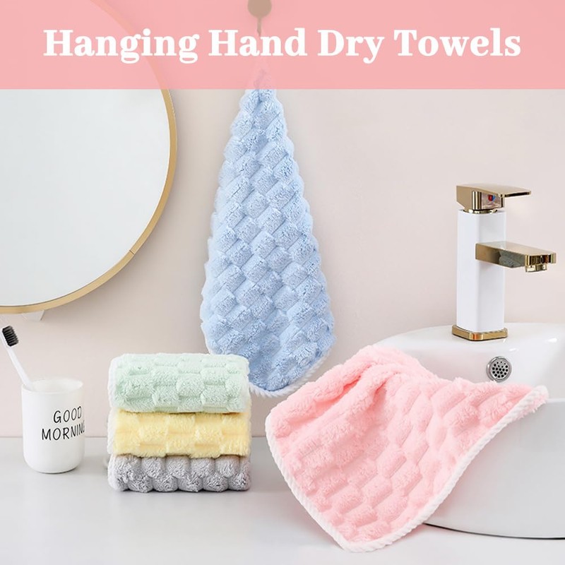 FHDUSRYO 6Pcs Soft Hanging Hand Dry Towels, Square Microfiber Hand