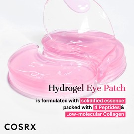 COSRX Pink Peptides Collagen Hydrogel Eye Patch for Puffy Eyes and Dark Circles, Under Eye Mask, 60 Under Eye Patches, Korean Skin Care