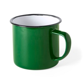 eBuyGB Set of 2 380ml Coloured Enamel Mugs Retro Outdoor Camping Travel Tin Rustic Metal Cups (Green)
