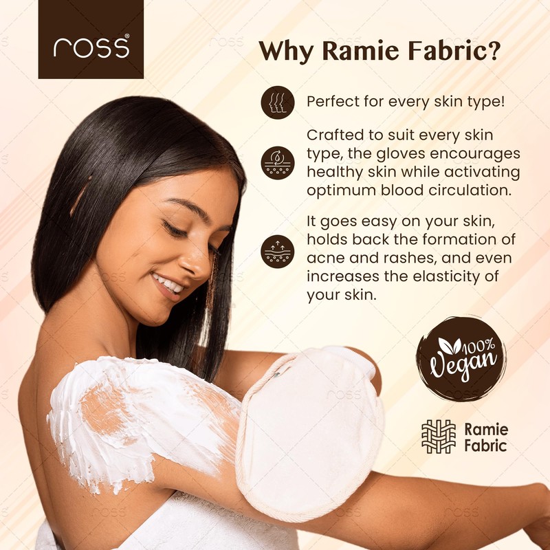 Ross Natural Ramie Bath Glove Scrubber Exfoliator for High Lather