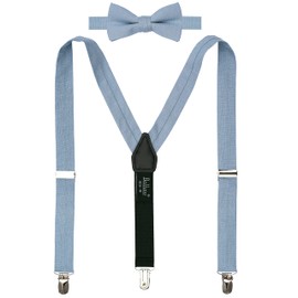 BELLUNO Juego de tirantes y pajarita preatada, algodón y lino, adolescentes y jóvenes, azul polvoriento, 35 Dusty Blue, L - (12+ years,＜5'9")