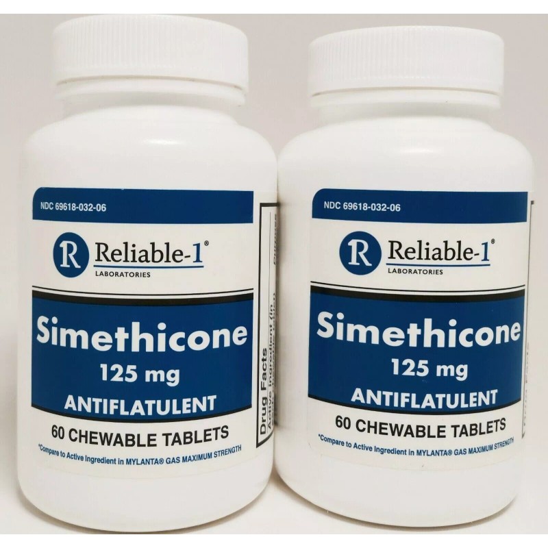 Reliable-1 Simethicone 125mg Antiflatulent 60 Chewable Ct (pack of 2)