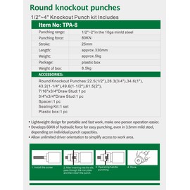UTZIKO Hydraulic Knockout Punch Electrical Conduit Hole Cutter Set KO Tool Kit 1/2 to 2 inch (8T(1/2"-2"))