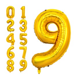 PIGETALE 40 Inch Gold Large Numbers Balloons 0-9, Giant Number 9 Digit Helium Balloons Foil Mylar Big Number Balloons for 19 29 39 89 Birthday Party Engagement Wedding Anniversary Supplies Decoration