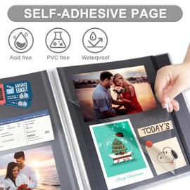 Self Adhesive Photo Album Black Pages Scrapbook Magnetic Photo Albums for 4x6 5x7 8x10 Pictures Books with Sticky Pages with A Metallic Pen for Baby Family Wedding 11x10.6 GrassGreen 40 Pages