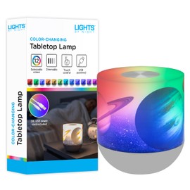 Lights By Night Space and Planets Color-Changing Table Lamp, Night Light, Touch/Tap Sensor Dimmable White Light Ideal for Children's Bedroom, Bathroom, Playroom - USB Powered - 81916