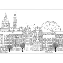 NWT Wall Murals for Bedroom Sketch Architectures Abstract Removable Wallpaper Peel and Stick Wall Stickers - 100x144 inches