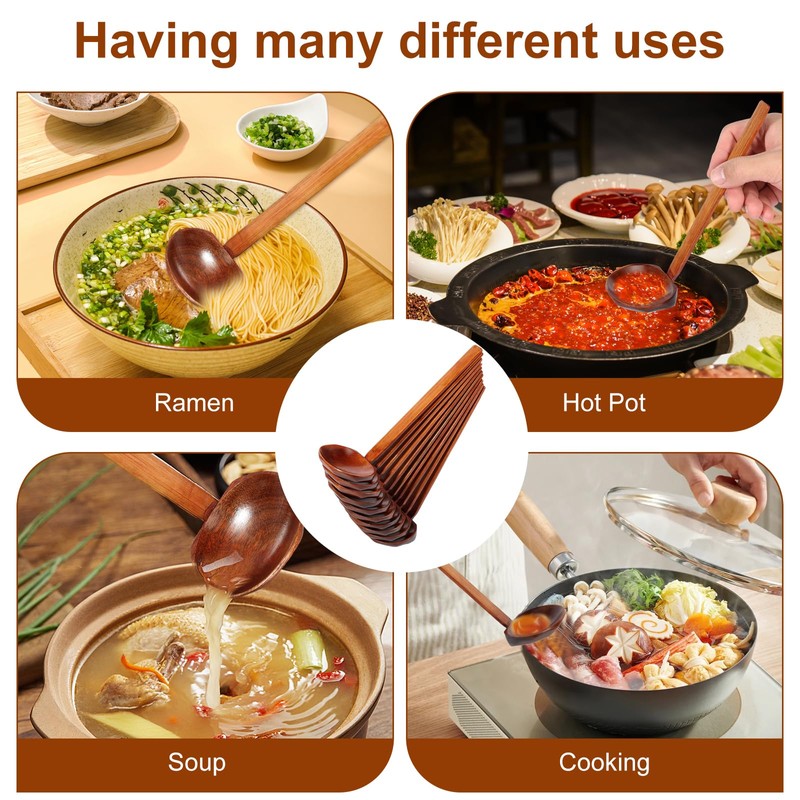 10 Pcs Wood Soup Spoon with Long Handle Japanese Style