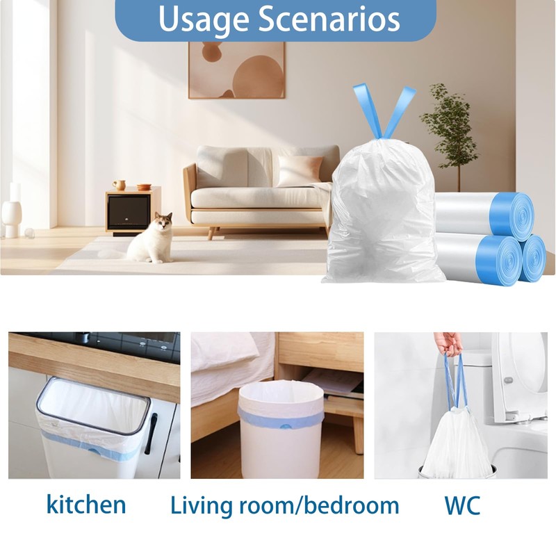 Garbage Bags, Small Drawstring Bin Bags 12L 45x50CM 75 PCS