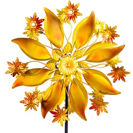 Solar Wind Spinner with Solar Powered Glass Ball - Weather Resistant Metal Sun Wind Sculptures Yard Decoration with Unique Finishes & Special Effects for Lawn, Garden & Patio