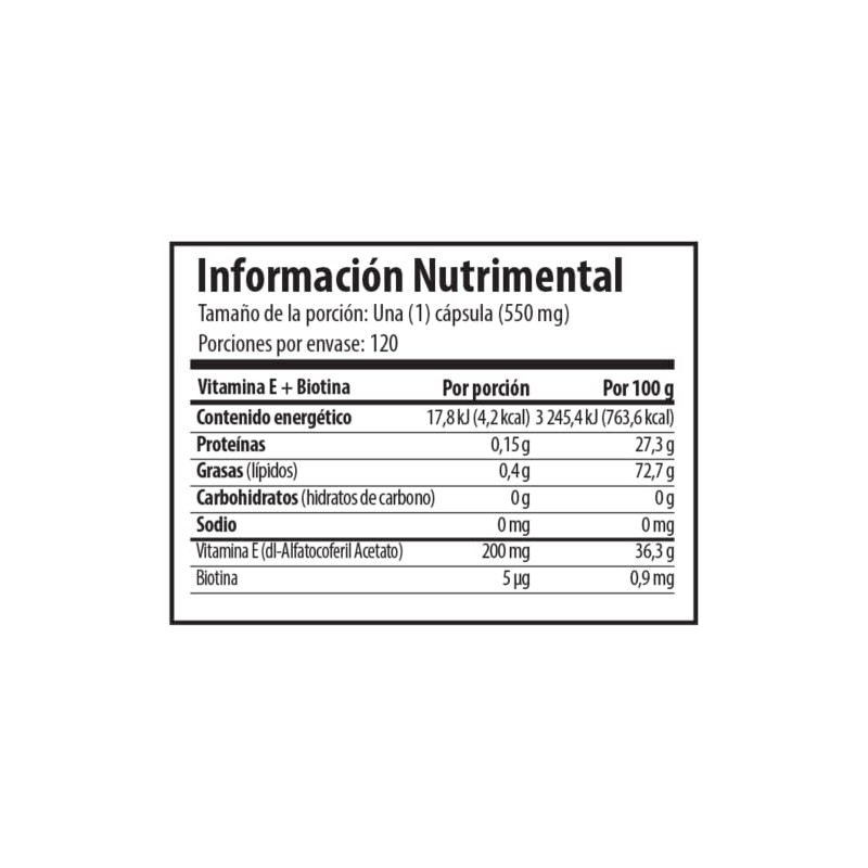 Biotina Con Vitamina E 120 Cápsulas De 550 Mg Solanum.