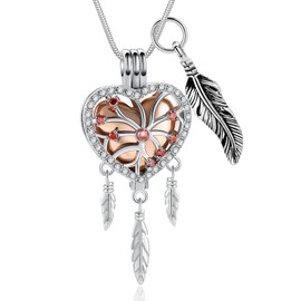 memorial jewelry Dream Catcher Urn Necklace Heart Cremation Jewelry for Ashes for Women Men Angel Wing Flower Memorial Hollow Pendant, Style 5