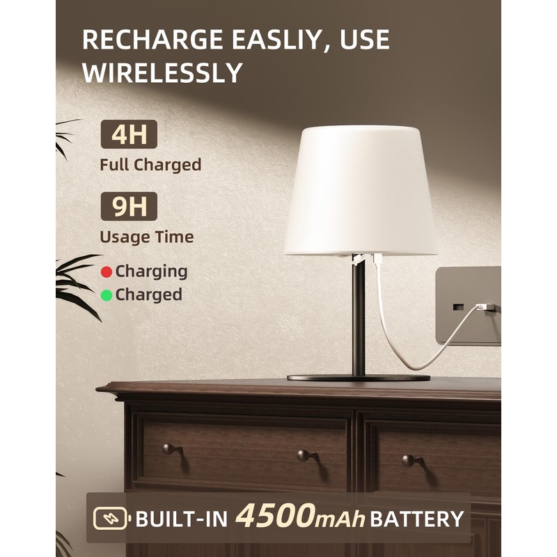 EZVALO Outdoor Cordless Table Lamp, IP65 Waterproof 4500mAh Rechargeble Shower