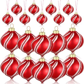 Hungdao 12 Pcs Christmas Decor Peppermint Candy Ornament Set Christmas Candy Cane Balls Ornaments Christmas Candy Cane Decorations Christmas Balls Mini Glass Ornaments for Indoor Outdoor