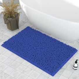 DTXDTech 50 x 80 cm Bath Mat, Non Slip Bathroom Mat, Chenille 20 * 32inch Toilet Rug, Soft and Absorbent Bath Mat Set for Bathroom, Bedroom, Kitchen (Denim Blue)