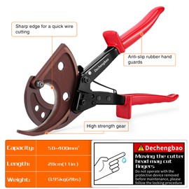 Ratchet Cutter, Dechengbao HS520A High Performance Wire Cutter for Aluminum Copper Cable up to 400mm² Ratchet Cable Cutter