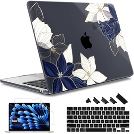 May Chen for M4 MacBook Air 13.6 Inch Case 2025 2024 2023 2022 Release Models: A3240 A3113 M3 A2681 M2, Plastic Hard Shell Case for MacBook Air 13.6" with Retina Display Fits Touch ID, Elegant Flower
