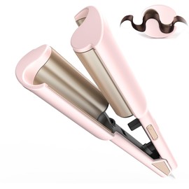 Curling Iron Hair Crimper Waver, Beach Waves Curling Wand, Waver Hair Tool, Double Voltage, Easy to Use, Pink, 1.25 Inch