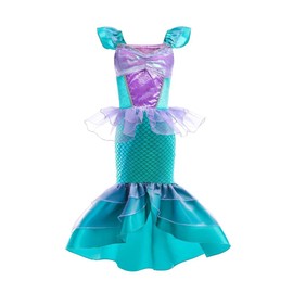 Lito Angels Mermaid Princess Ariel Fancy Dress Up Costume for Kids Girls Birthday Party Outfits Age 2-3 Years Green 285