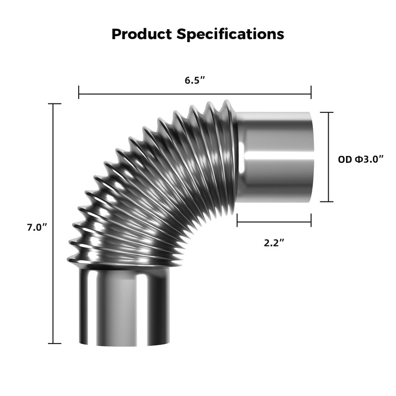 MIZUDO 3-inch Stainless Steel Direct Vent 88 Degree Elbow, Perfect